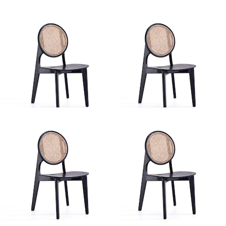 Manhattan Comfort Versailles Round Dining Chair in Black and Natural Cane, Set of 4 2-DCCA11-BK